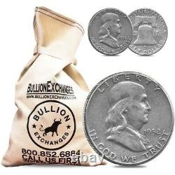 $100 Face Value Bag 200 Coins 90% Silver Franklin Half Dollars 50c