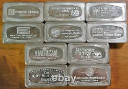 10 Franklin Mint 1000 Grain Sterling Silver Bars OF BANKS