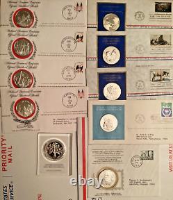10 Silver Rounds 8 Oz Sterling. 8 Oz Each First Day Covers Franklin Mint
