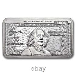 10 oz Silver Bar Ben Franklin $100 Bill Design