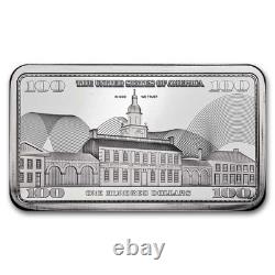 10 oz Silver Bar Ben Franklin $100 Bill Design