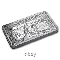 10 oz Silver Bar Ben Franklin $100 Bill Design