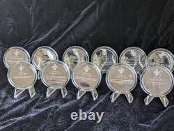 11 Boy Scouts. 925 Sterling Silver Proof LOT Norman Rockwell Coins & Stands