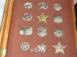 12 Collectable 1987 Franklin Mint Sterling Silver Western Lawmen Police Badges