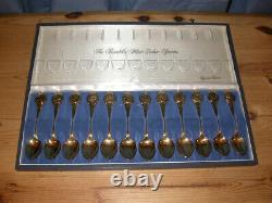 12 Sterling Silver & Gold ZODIAC SPOONS Franklin Mint Signature Edition