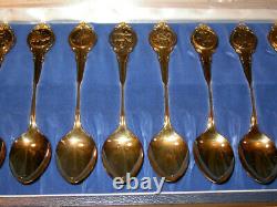 12 Sterling Silver & Gold ZODIAC SPOONS Franklin Mint Signature Edition