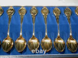 12 Sterling Silver & Gold ZODIAC SPOONS Franklin Mint Signature Edition