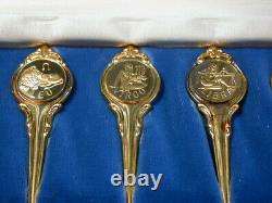 12 Sterling Silver & Gold ZODIAC SPOONS Franklin Mint Signature Edition