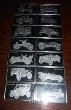 14 Vintage Franklin Mint Sterling Silver Bars/Ingots with Cars, 14,000 Grains 925