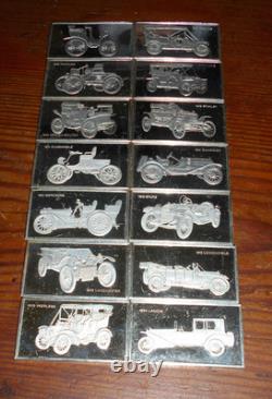 14 Vintage Franklin Mint Sterling Silver Bars/Ingots with Cars, 14,000 Grains 925