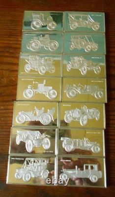 14 Vintage Franklin Mint Sterling Silver Bars/Ingots with Cars, 14,000 Grains 925