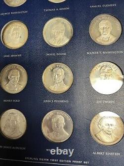17.9 Troy Oz Franklin Mint of Great Americans 1970-71 Sterling Silver Medals Set