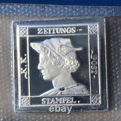 1856 Austria, Zeitungs Stampel, Red Mercury, The Franklin Mint Silver Stamp Bar