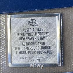 1856 Austria, Zeitungs Stampel, Red Mercury, The Franklin Mint Silver Stamp Bar