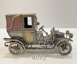 1910 Renault Marne Taxi in Sterling Silver Die Cast Model Car By Franklin Mint