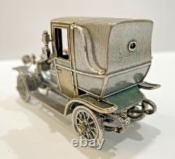 1910 Renault Marne Taxi in Sterling Silver Die Cast Model Car By Franklin Mint