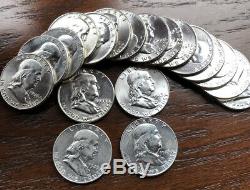 1948-1963 Silver Franklin Half Dollar Bu-au Brilliant Full Roll 20 Coins