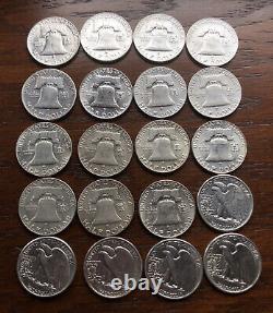 1948-1963 Silver Franklin/ Walking Liberty Half Dollar Roll. 20 Coin Lot