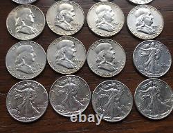 1948-1963 Silver Franklin/ Walking Liberty Half Dollar Roll. 20 Coin Lot