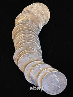 1962, 61 & 60 Roll -20- Franklin Half Dollars Mixed Dates 90% Silver (Lot B201)