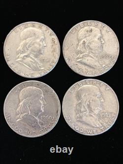 1962, 61 & 60 Roll -20- Franklin Half Dollars Mixed Dates 90% Silver (Lot B201)