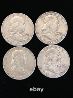 1962, 61 & 60 Roll -20- Franklin Half Dollars Mixed Dates 90% Silver (Lot B201)