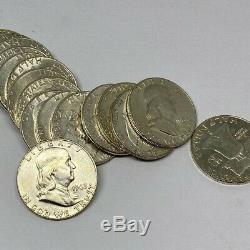 1963 AU/BU Franklin Half Dollar $10 Face Value 90% Silver Roll 20 Coin Lot