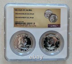 1963 Franklin and 1964 Kennedy Proof Half Dollar NGC PF 69 End of an Era Holder