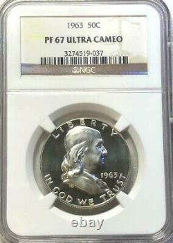 1963 NGC PF67 Ultra Cameo Silver Proof Franklin Half Dollar Extreme Grade 50c