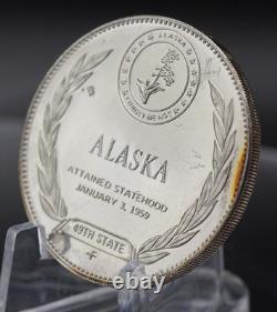 1969 ALASKA Juneau Dog Sledding sled Franklin Mint 925 Silver round C5812