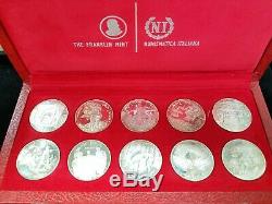 1969 Franklin Mint 1 Dinar Tunisia 10 Coin Silver Proof Set + Box & COA I155