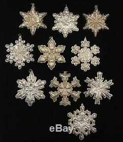 1970 -1979 Gorham Sterling Silver Snowflake Ornaments (Lot of 10) boxes