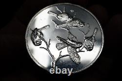 1970 Chicadees Roberts Birds #2 Franklin Mint 925 Silver art bar round C1966