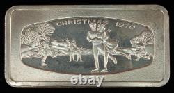 1970 Christmas Bar Franklin Mint Skating Proof. 925 Silver 2.08oz 1000 Grains