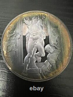 1970 Franklin Mint Michelangelo Death of Haman Silver Medal Toned. 925 SILVER