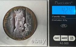 1970 Franklin Mint Michelangelo Death of Haman Silver Medal Toned. 925 SILVER