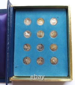 1970 Franklin Mint treasury Of Zodiac Silver Medals with COA & Box (YG909)
