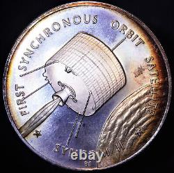 1970 Syncom II Satellite America Space Franklin Mint 925 Silver bar round C3161