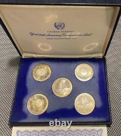 1970 United Nations 25th Anniversary, 5 Silver Medals Proof Set 1st Edition