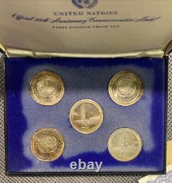 1970 United Nations 25th Anniversary, 5 Silver Medals Proof Set 1st Edition