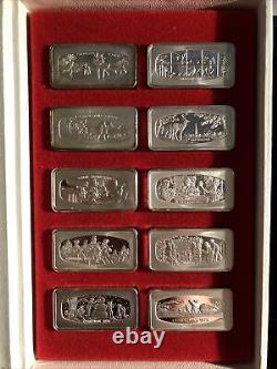 1970's Sterling Silver Franklin Mint Christmas Set 10 Different Bars 19.6 Troyoz