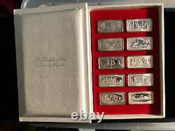 1970's Sterling Silver Franklin Mint Christmas Set 10 Different Bars 19.6 Troyoz