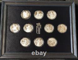 1971-72 x 10 Diff. 999 Silver Indian Tribal Nation Medals Franklin Mint with Books