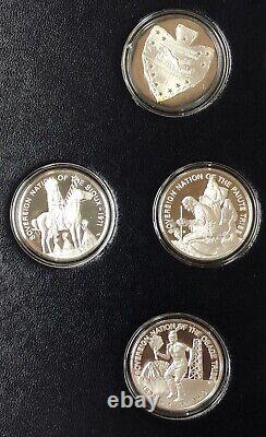 1971-72 x 10 Diff. 999 Silver Indian Tribal Nation Medals Franklin Mint with Books