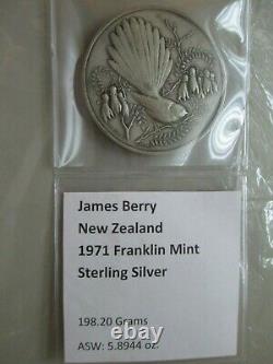1971 FRANKLIN MINT NEW ZEALAND JAMES BERRY Over 5 oz. 925 Sterling Silver Medal