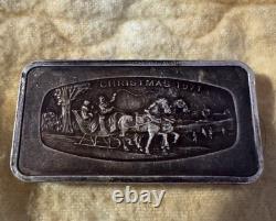 1971 Franklin Mint Christmas Sterling Silver Ingot 1000 Grain Sleigh Scene