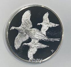 1971 Franklin Mint Robert Bird Ringnecked Pheasants. 925 2 Oz Silver Proof Medal
