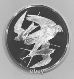 1971 Franklin Mint Robert Bird Swallows. 925 2 Oz Silver Proof Medal