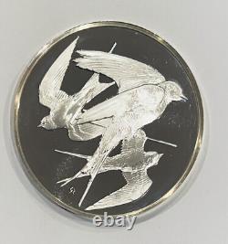 1971 Franklin Mint Robert Bird Swallows. 925 2 Oz Silver Proof Medal