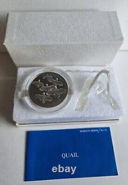 1971 Franklin Mint Roberts Birds. 925 2oz Silver Quail Medal Case Stand Box